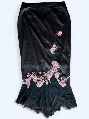 SOLD Mandalay Designs Black Skirt with Flower Embriodery